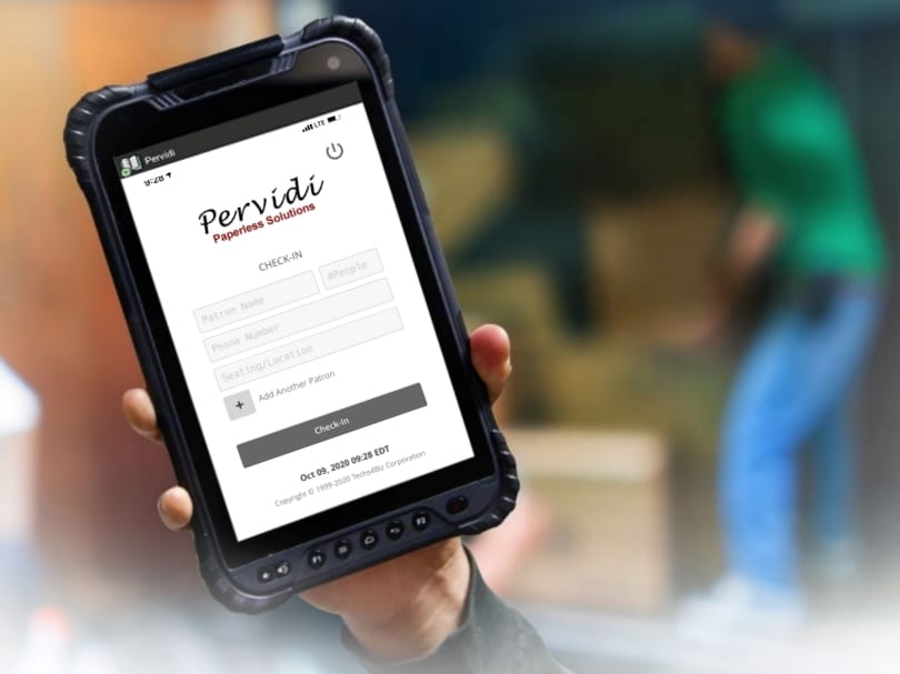 Rugged handheld device in a protective case running the Pervidi inspection app