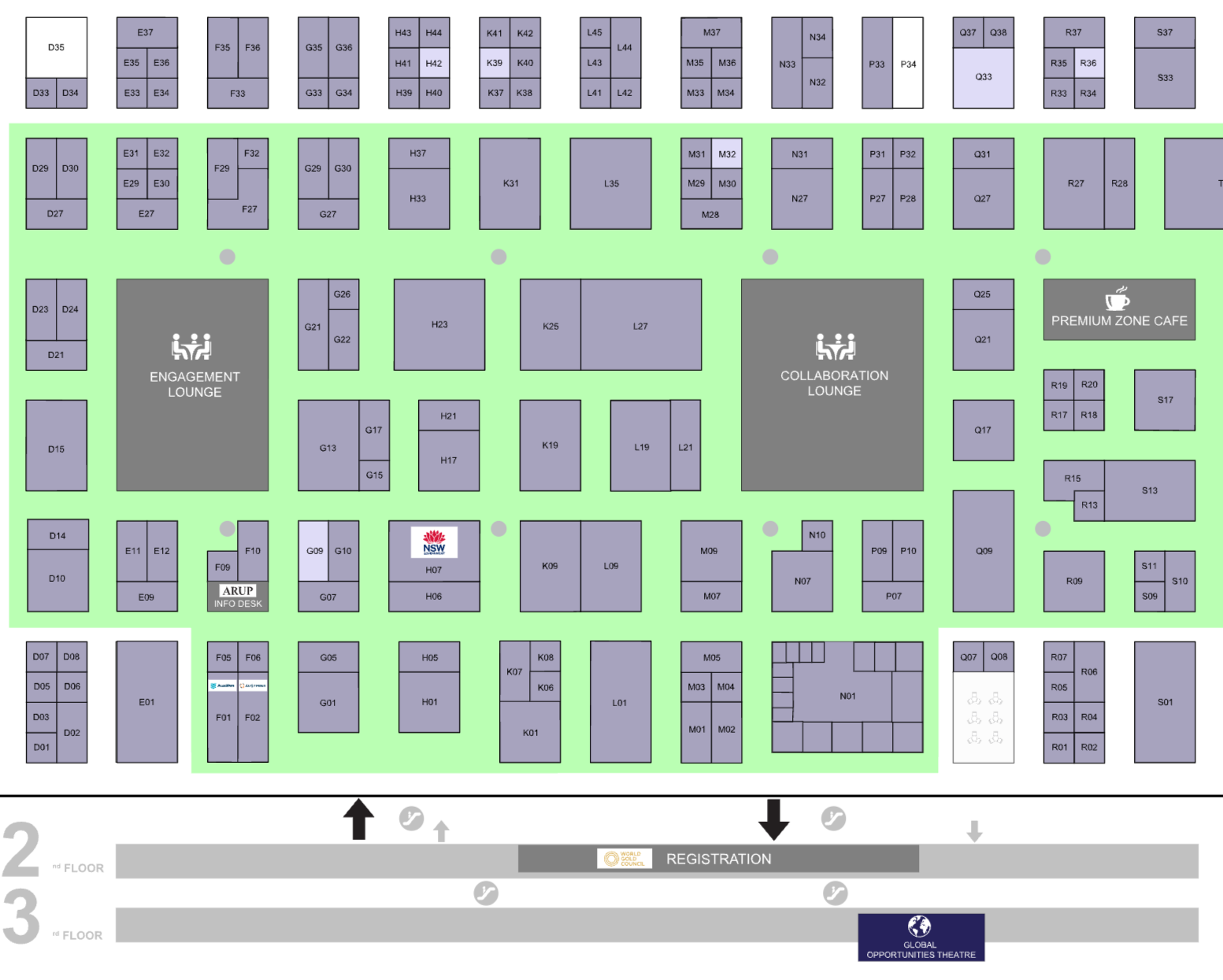 IMARC Sydney level 2 floorplan showing the walking route from Registration to Stand L35