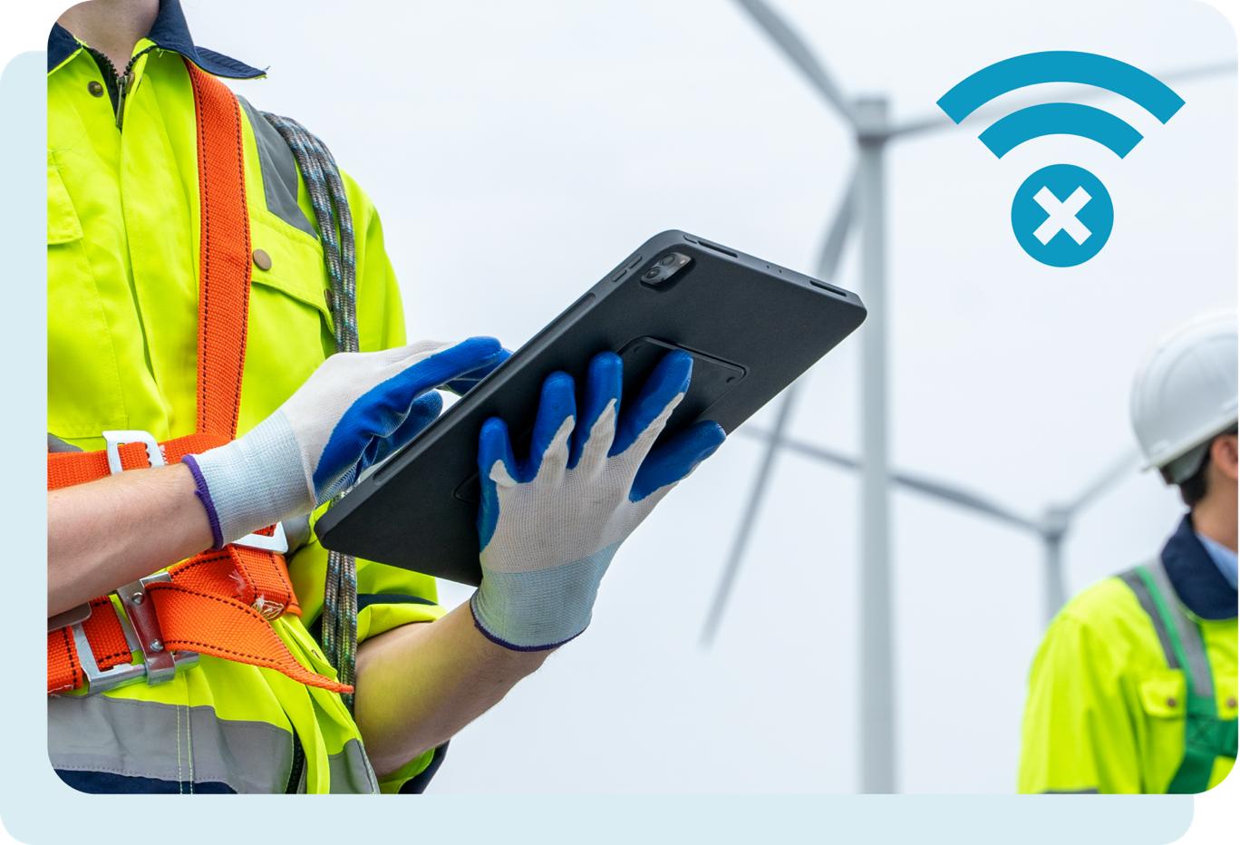 Field worker using tablet offline