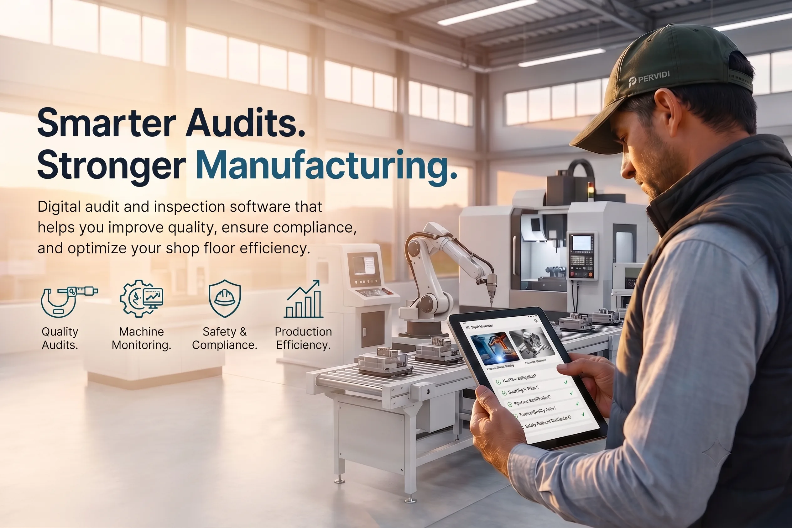 Pervidi mobile app showing a digital manufacturing quality inspection checklist