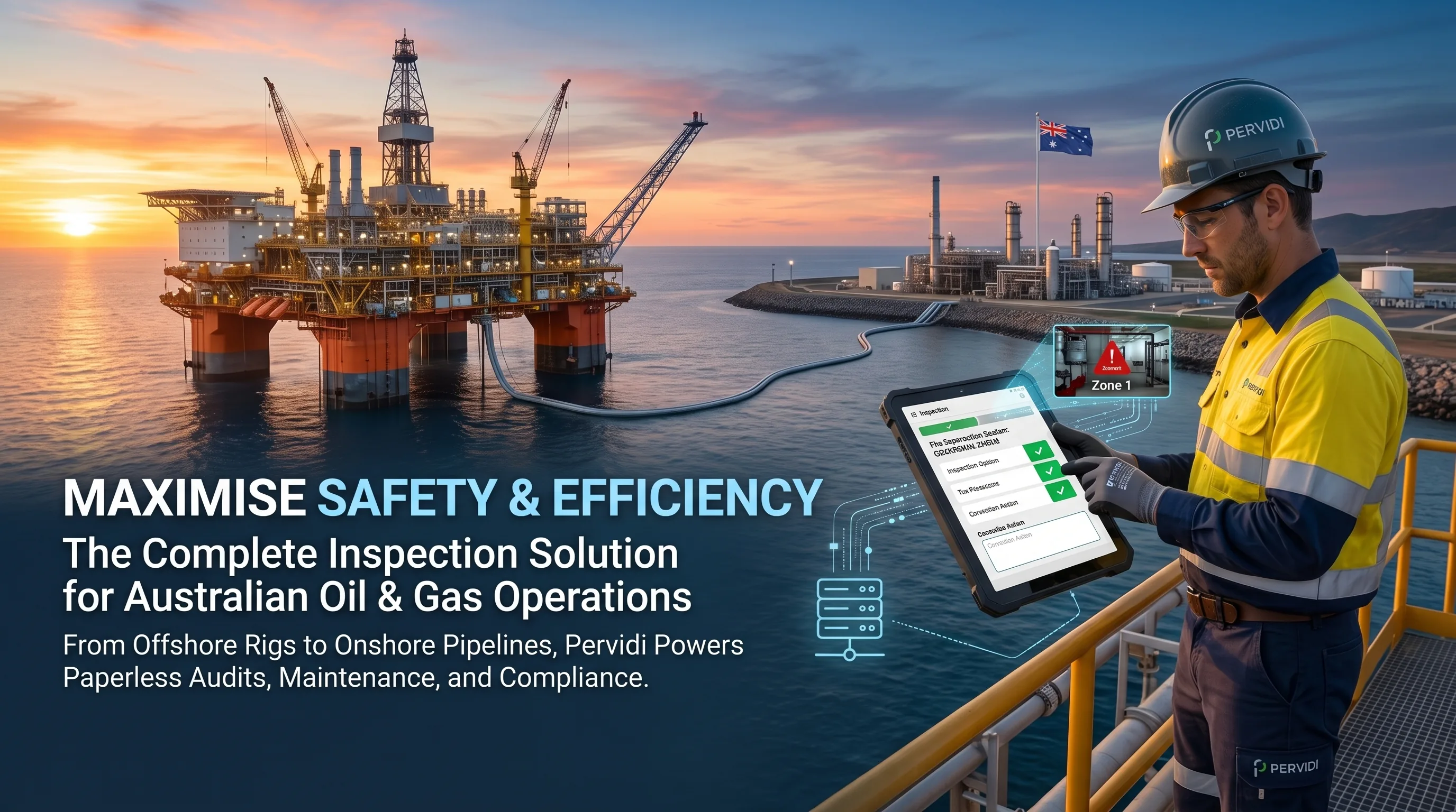 Pervidi mobile app showing a digital oil and gas rig safety inspection checklist