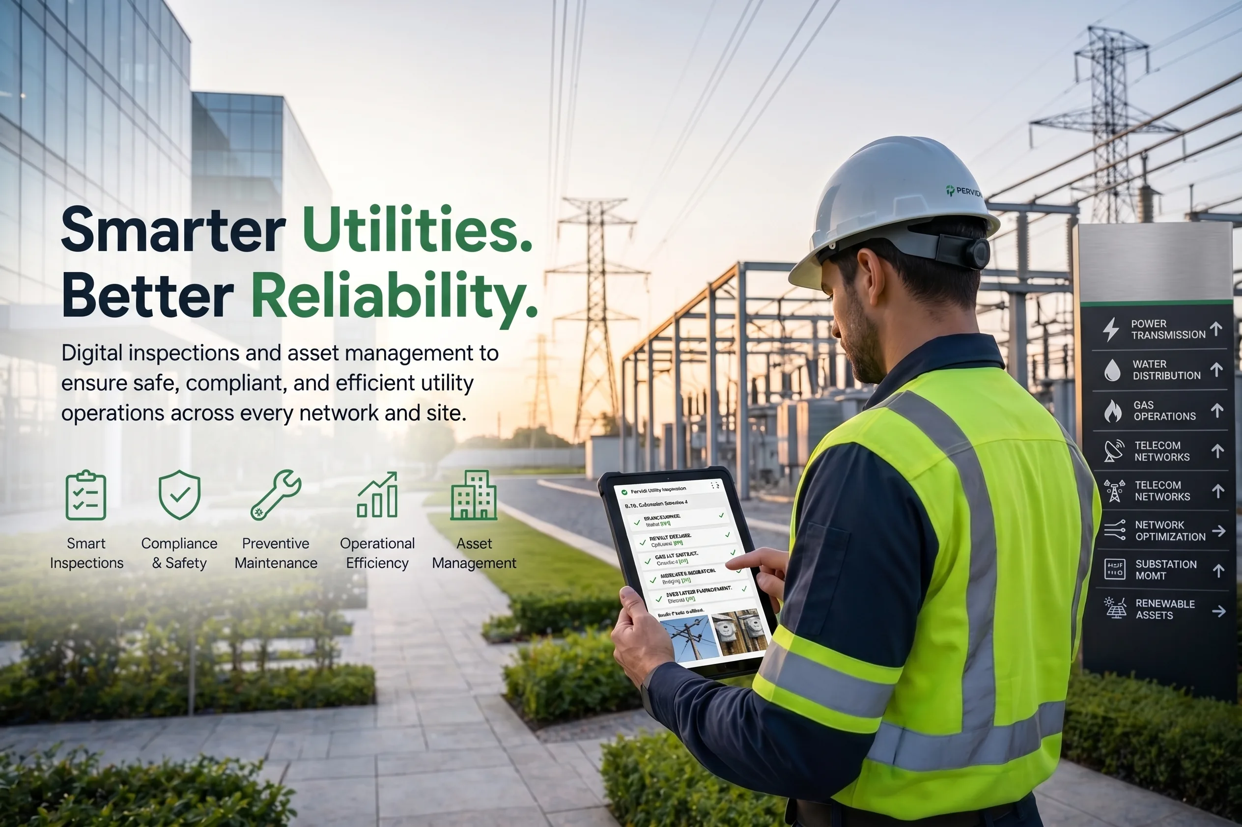 Pervidi mobile app showing a digital utilities infrastructure inspection checklist